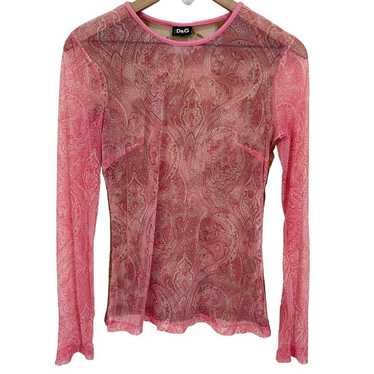 Dolce & Gabbana Vintage Pink Paisley Mesh & Brown… - image 1