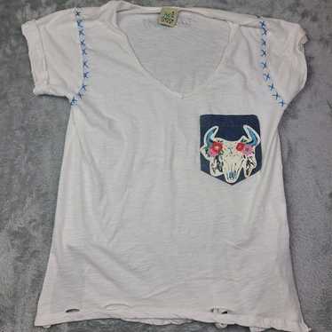 Jaded Gypsy Distressed Cotton Tee Top Gypsy Bull S