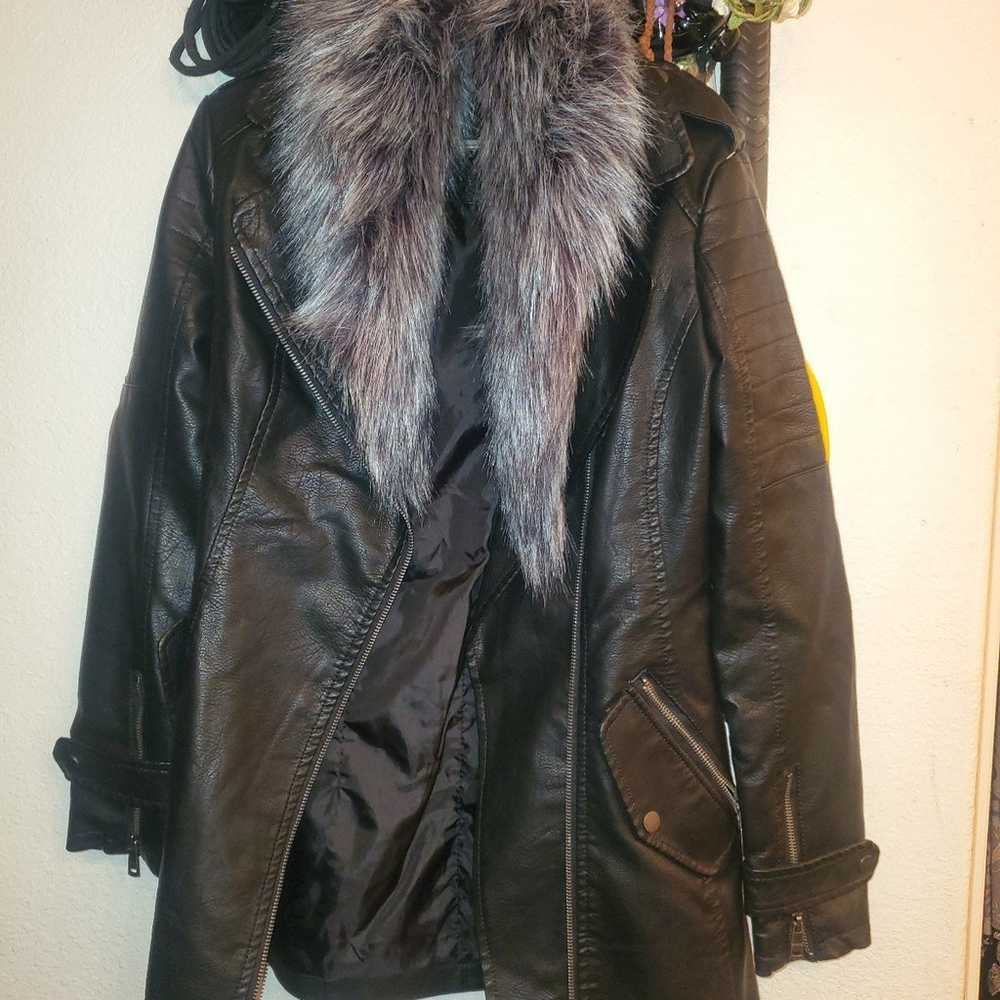 New Long XS faux leather Coat with removeable fur - image 1