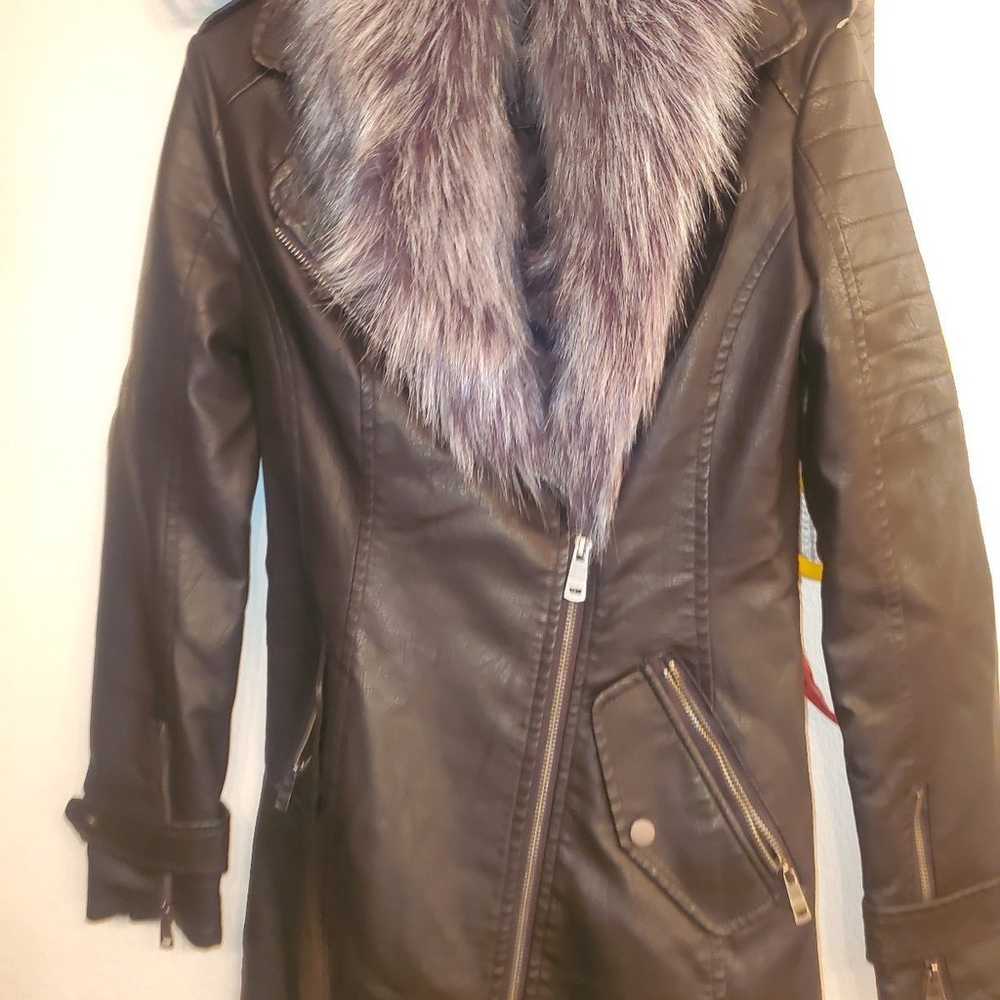 New Long XS faux leather Coat with removeable fur - image 2