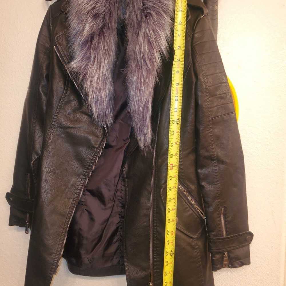 New Long XS faux leather Coat with removeable fur - image 3