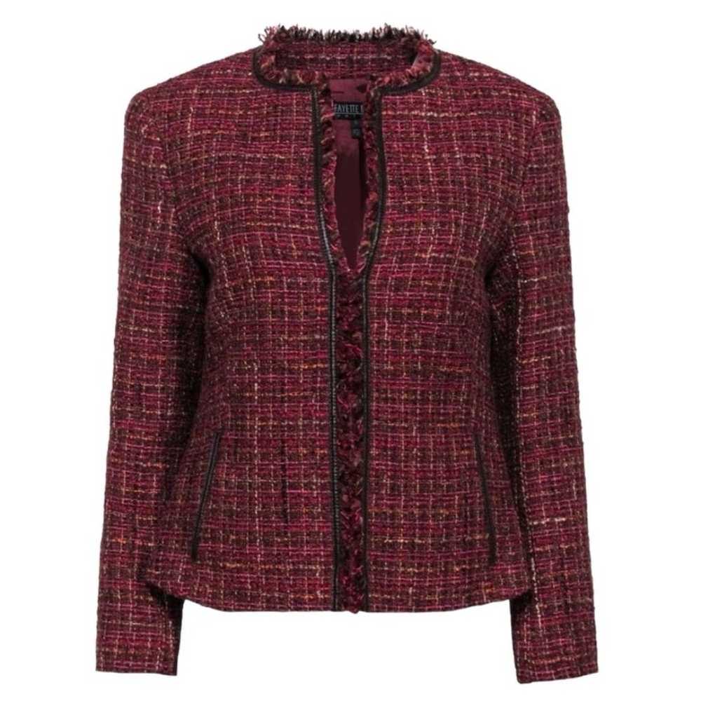 Lafayette 148 Marbled Tweed Fringed Jacket Multi … - image 1