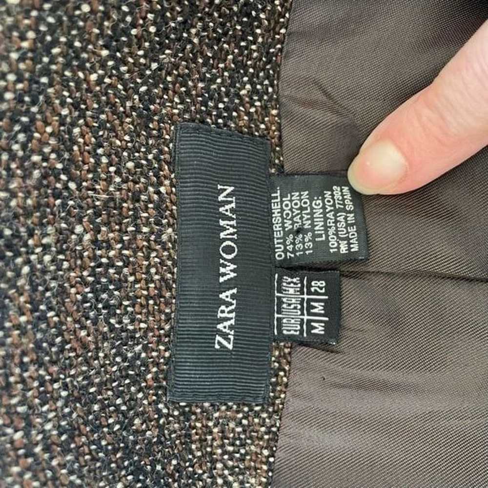 Zara Woman Brown Tweed Wool Blend Belted Coat S M - image 10