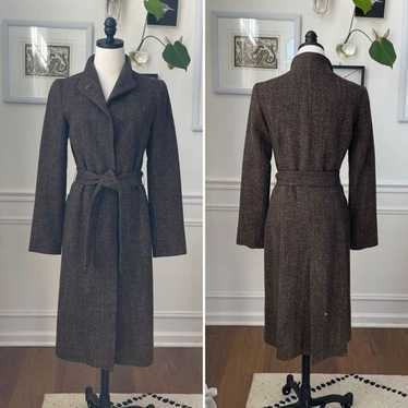 Zara Woman Brown Tweed Wool Blend Belted Coat S M