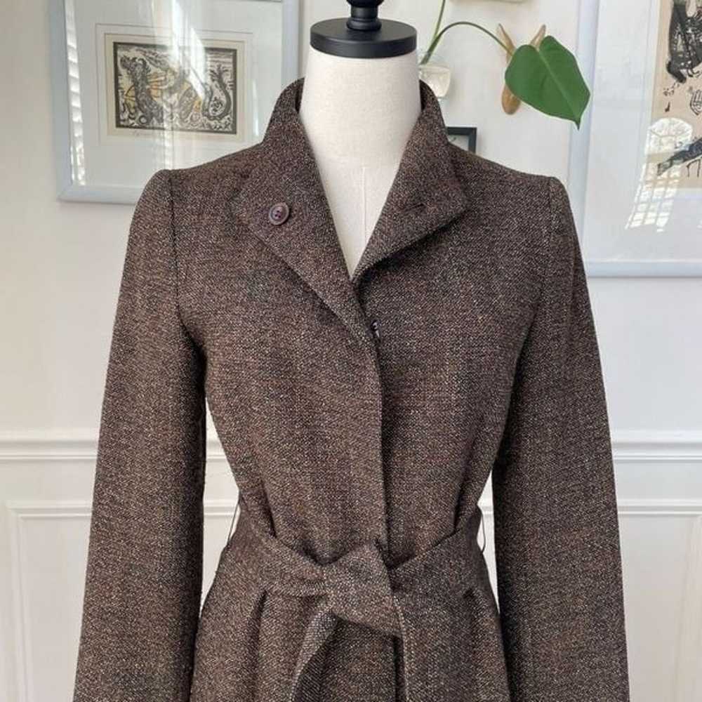 Zara Woman Brown Tweed Wool Blend Belted Coat S M - image 2