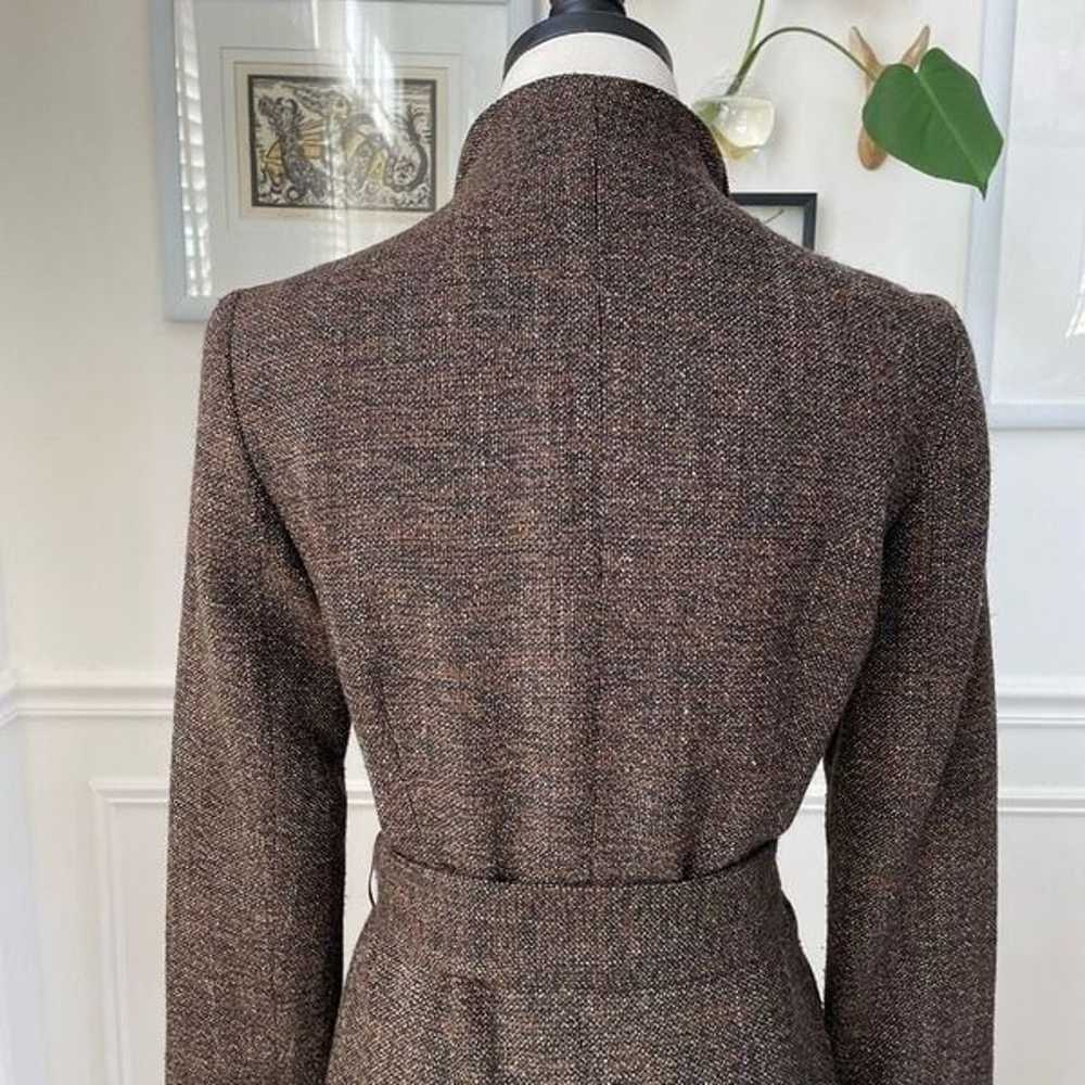 Zara Woman Brown Tweed Wool Blend Belted Coat S M - image 3