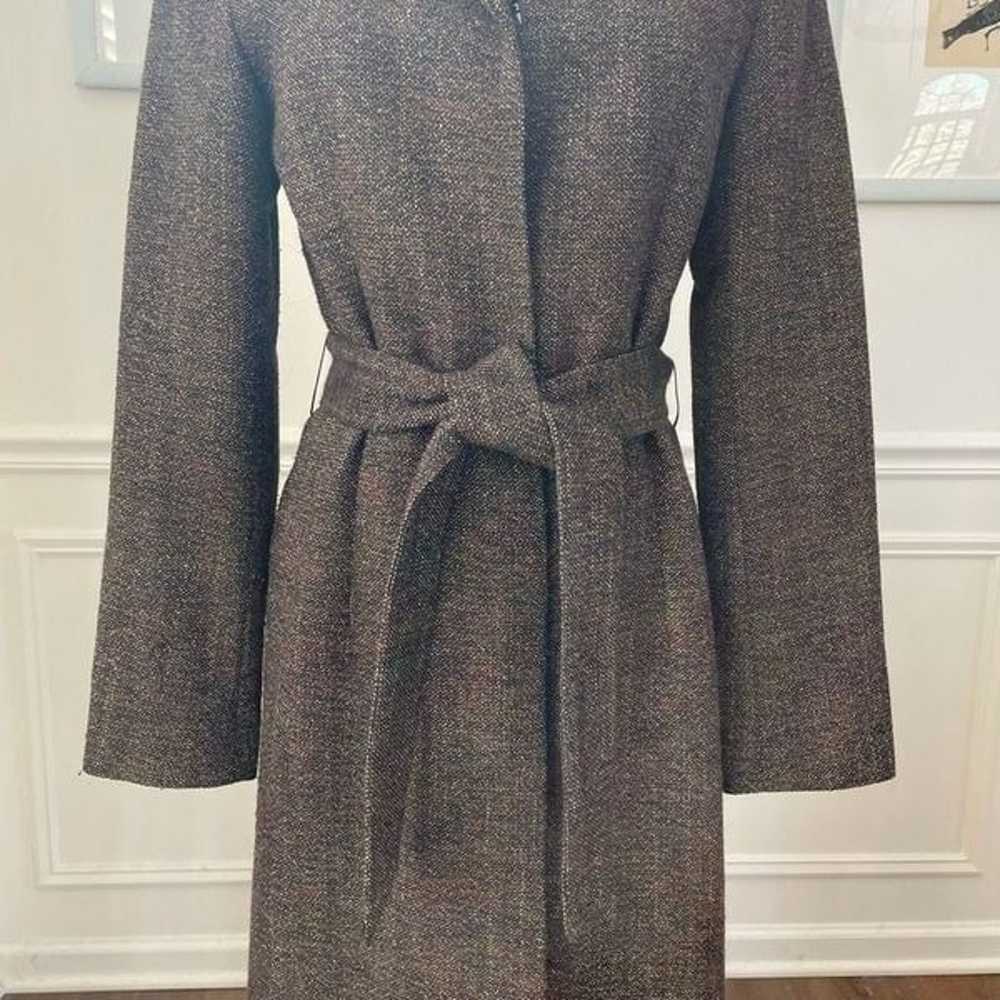 Zara Woman Brown Tweed Wool Blend Belted Coat S M - image 4