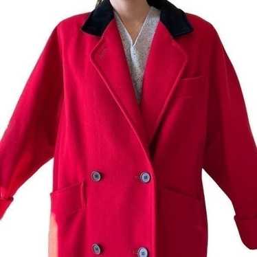 Vintage 80s 90s Pure Wool Red Maxi Pea Coat Women… - image 1