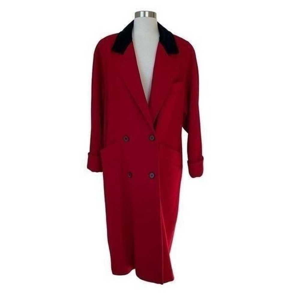 Vintage 80s 90s Pure Wool Red Maxi Pea Coat Women… - image 2