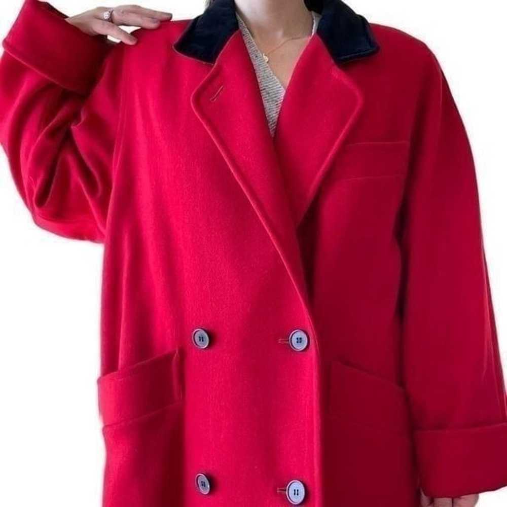 Vintage 80s 90s Pure Wool Red Maxi Pea Coat Women… - image 5