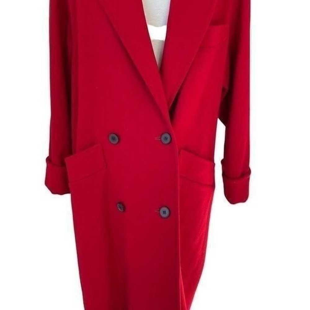 Vintage 80s 90s Pure Wool Red Maxi Pea Coat Women… - image 9