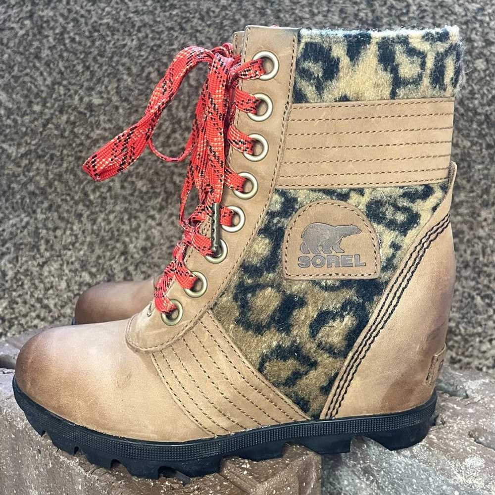 Sorel Sorel Lexie Faux Fur Leopard Wedge Boots Co… - image 3