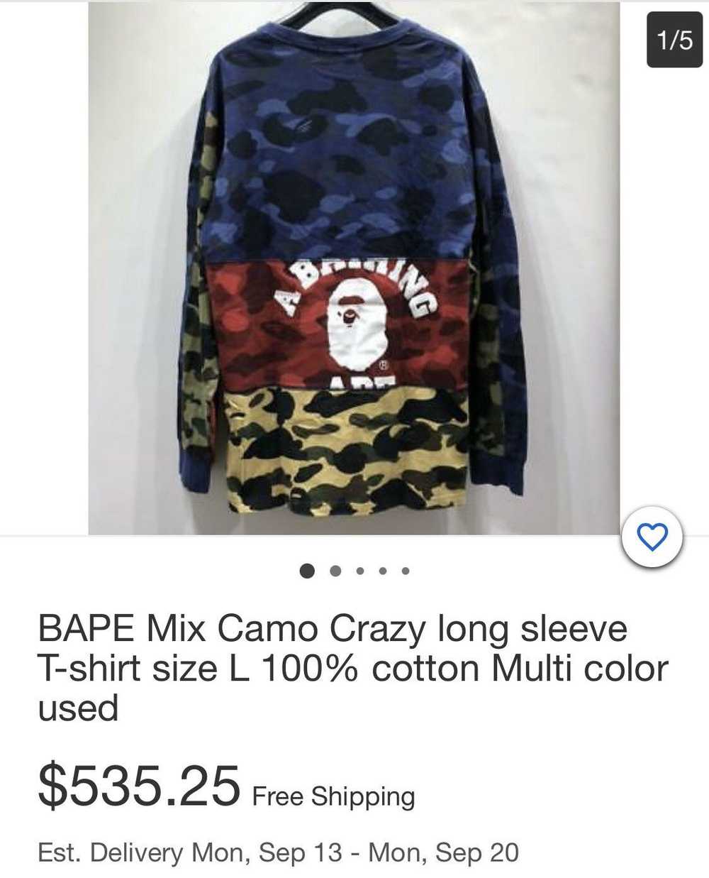 Bape Mixed Camo Crazy Long Sleeve T-shirt XL Mult… - image 7