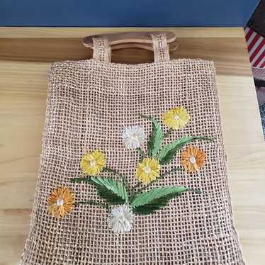 Vintage Wicker Floral Handbag - image 1
