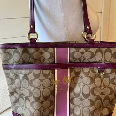 Coach signature purple and tan shoulder bag tote p