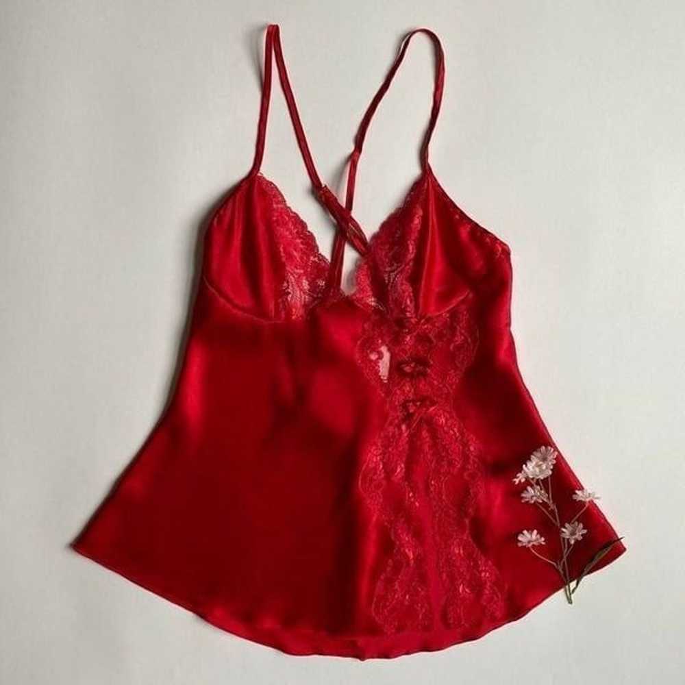 Vintage red satin & lace cami - image 2