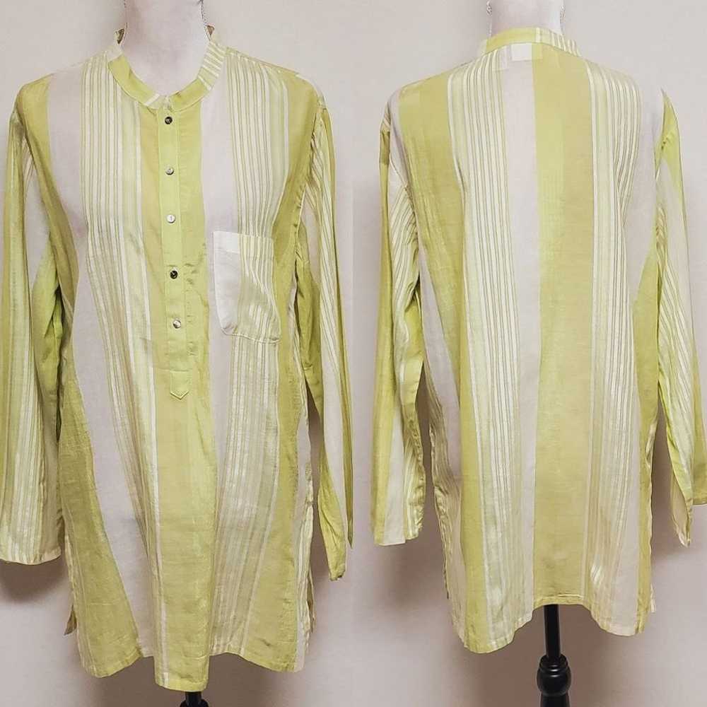 90s Vintage Chico's Shiny Lime Green Striped Coll… - image 1