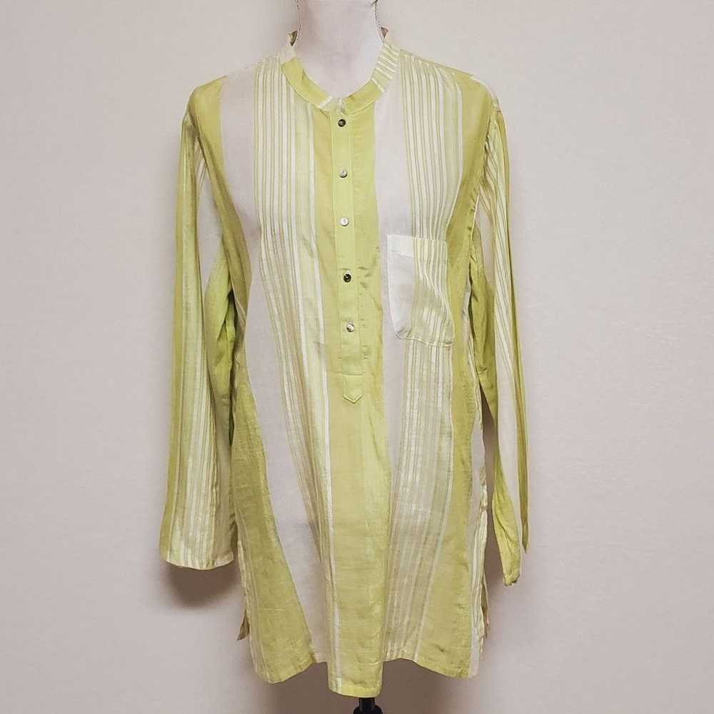 90s Vintage Chico's Shiny Lime Green Striped Coll… - image 2