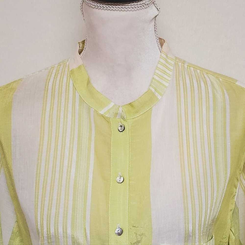 90s Vintage Chico's Shiny Lime Green Striped Coll… - image 3