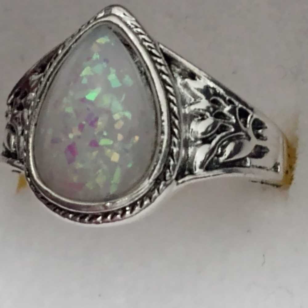 Pear shaped Confetti rainbow Opal Ring - image 1