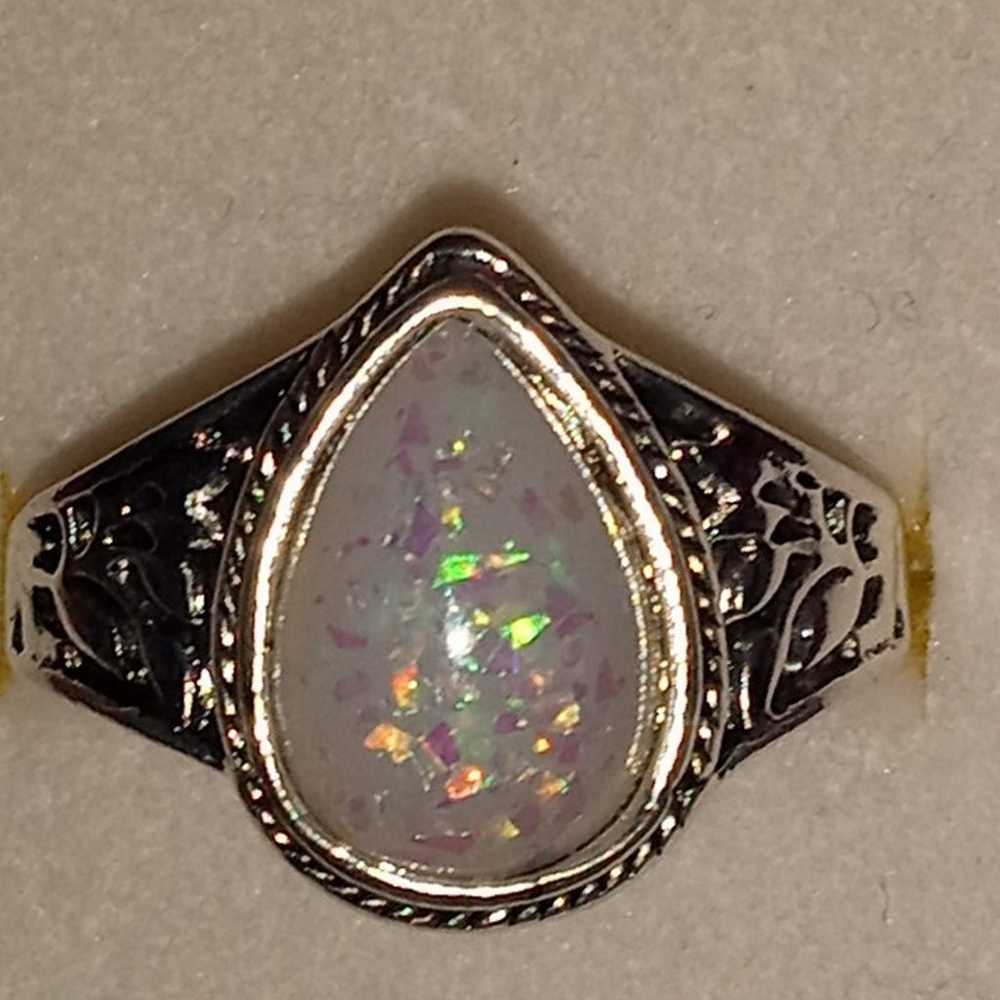 Pear shaped Confetti rainbow Opal Ring - image 2