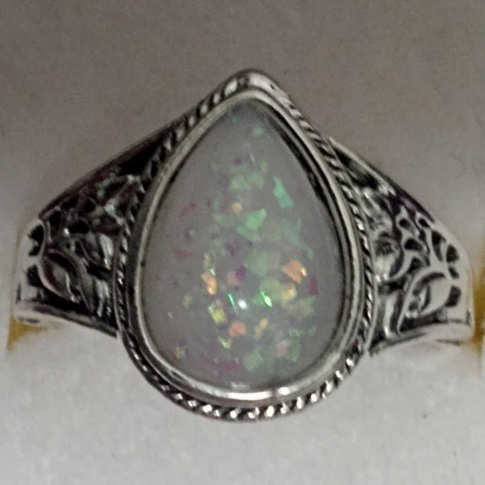 Pear shaped Confetti rainbow Opal Ring - image 3