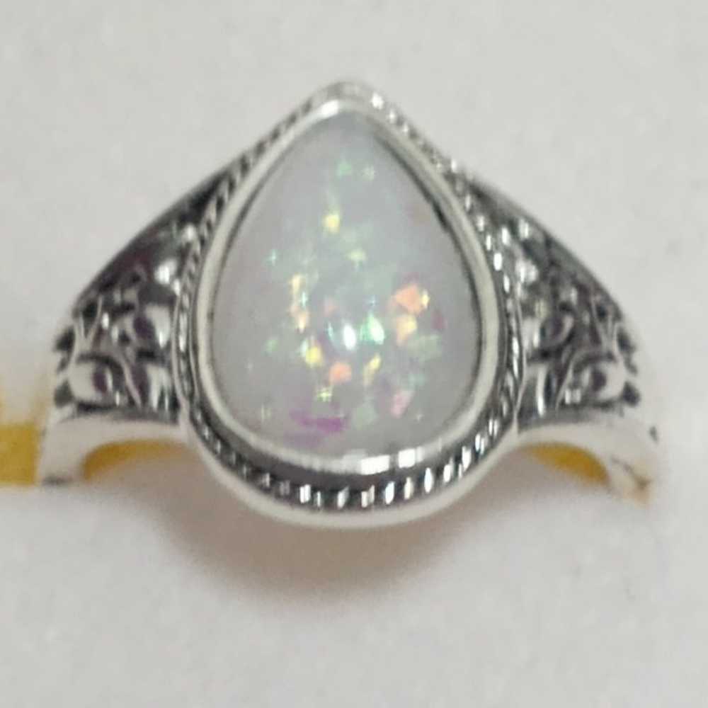 Pear shaped Confetti rainbow Opal Ring - image 4