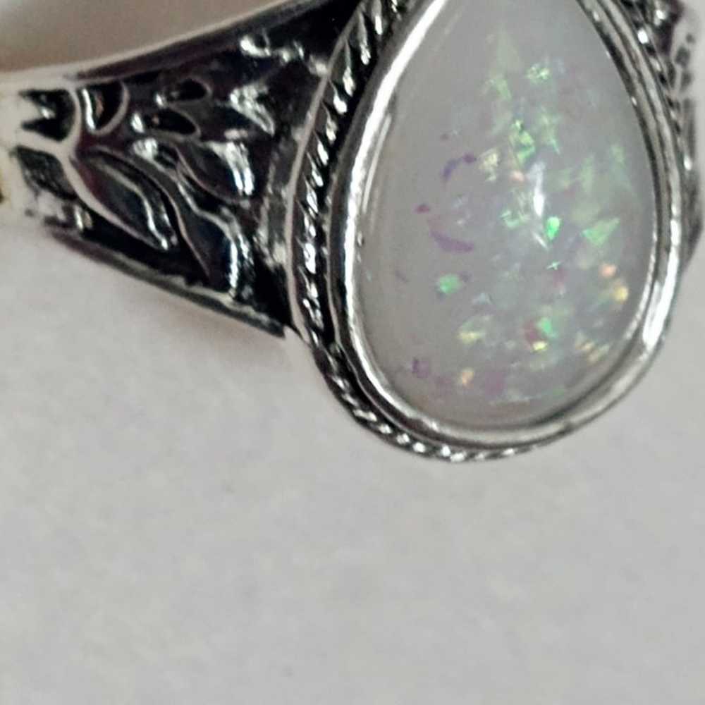 Pear shaped Confetti rainbow Opal Ring - image 5