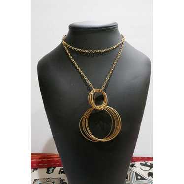 Vintage Double Dangling Loop Pendant on Long Gold… - image 1