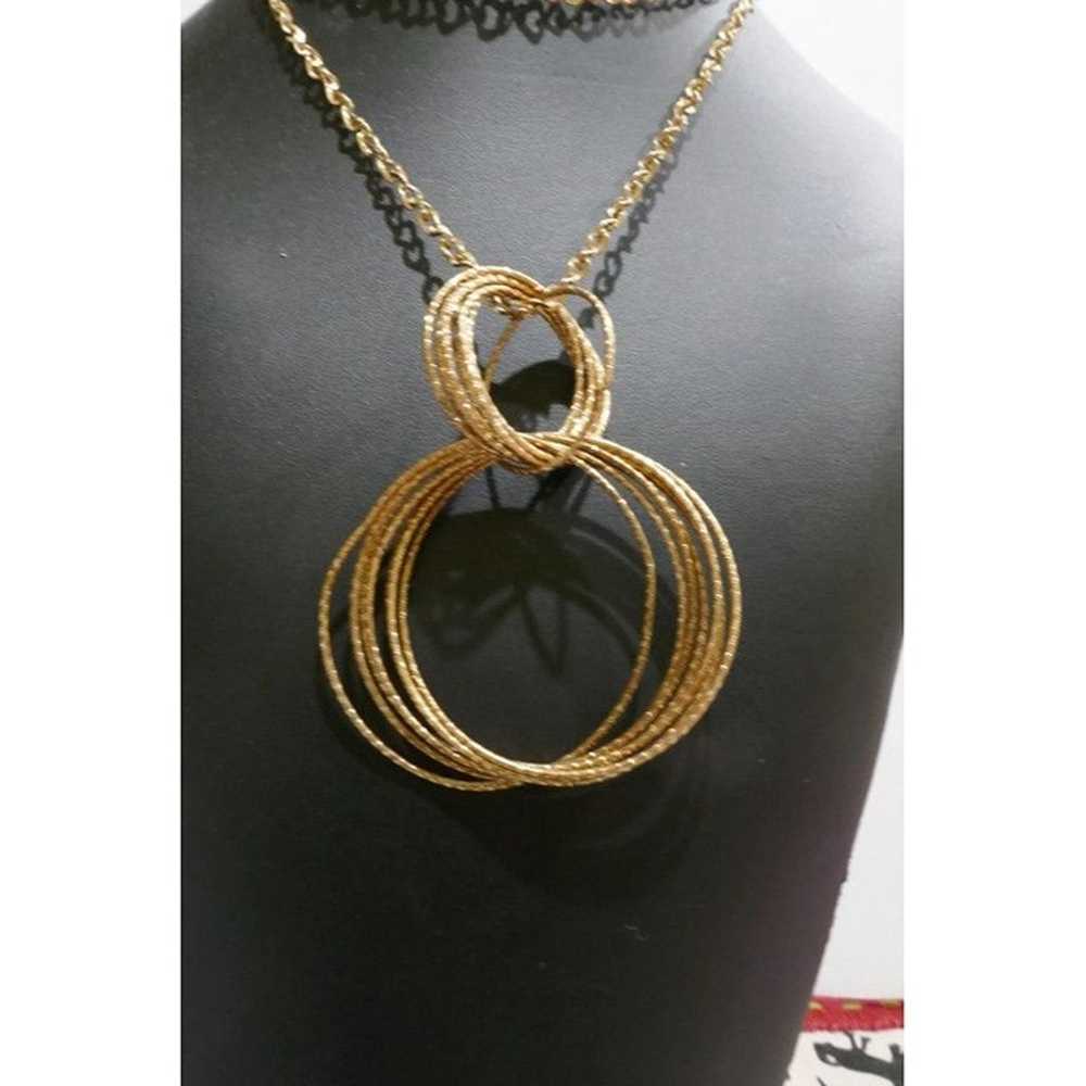 Vintage Double Dangling Loop Pendant on Long Gold… - image 3