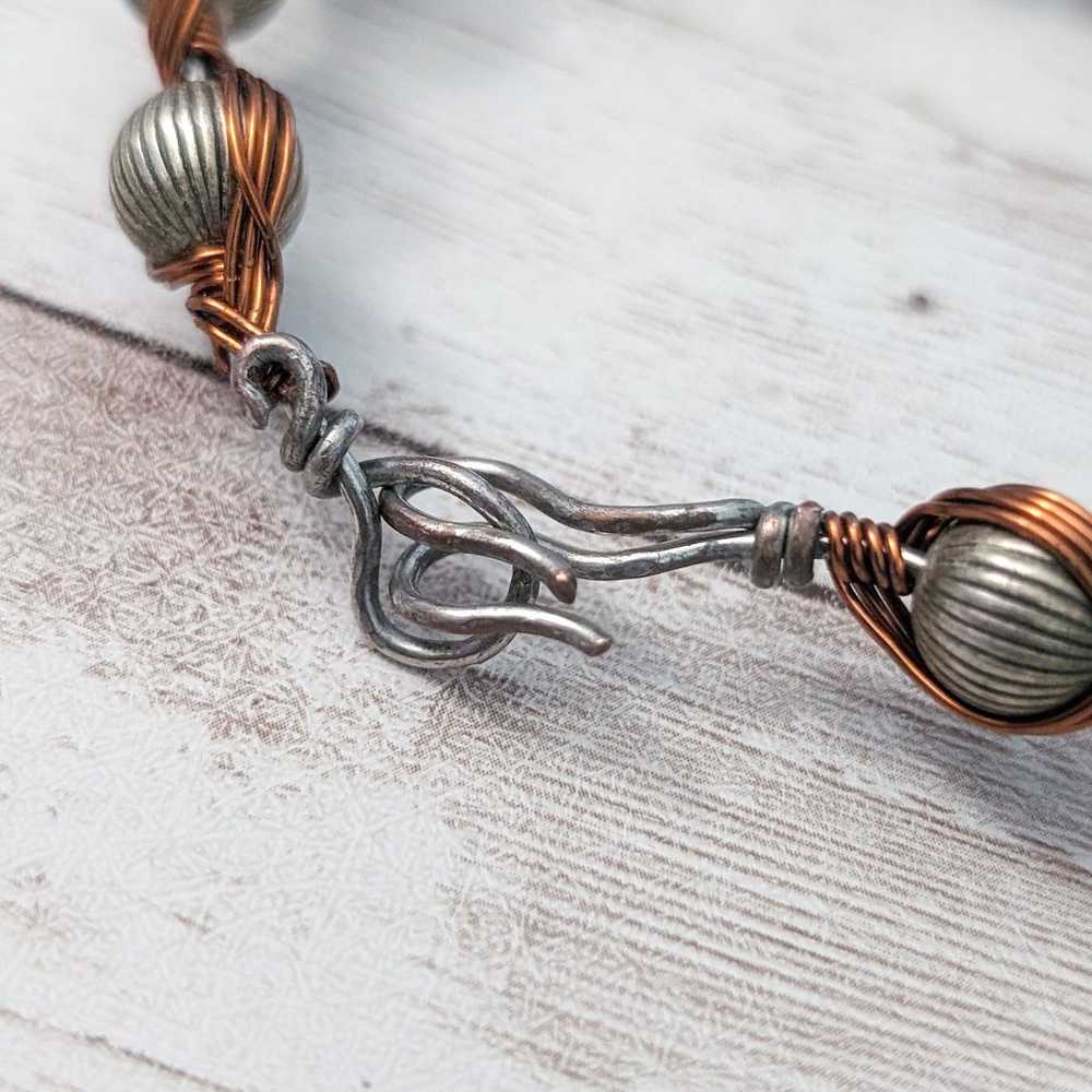 Vintage Bracelet / Bangle Grey Balls with Copper … - image 6