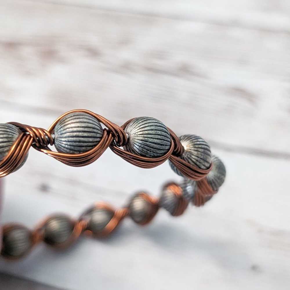 Vintage Bracelet / Bangle Grey Balls with Copper … - image 7