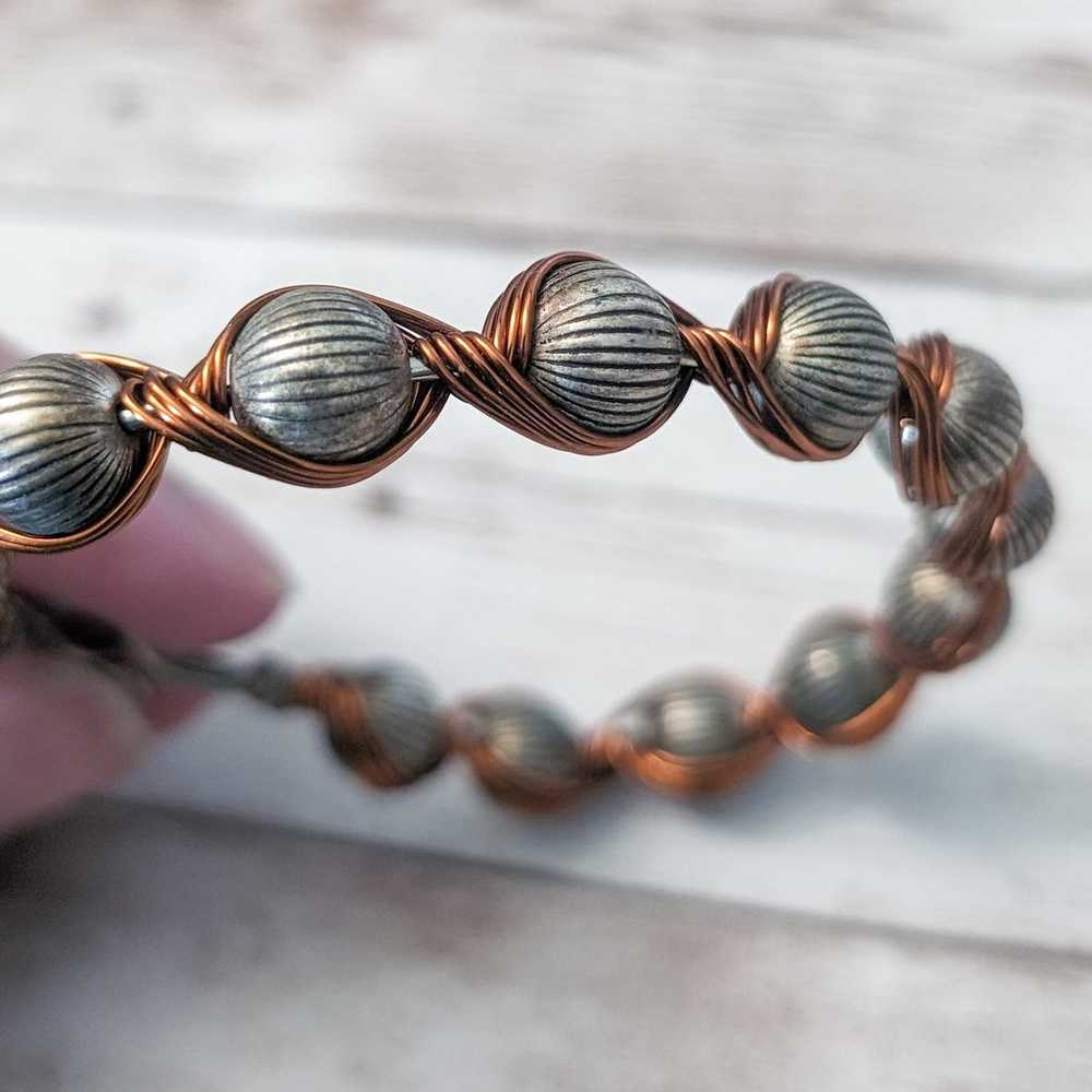 Vintage Bracelet / Bangle Grey Balls with Copper … - image 8
