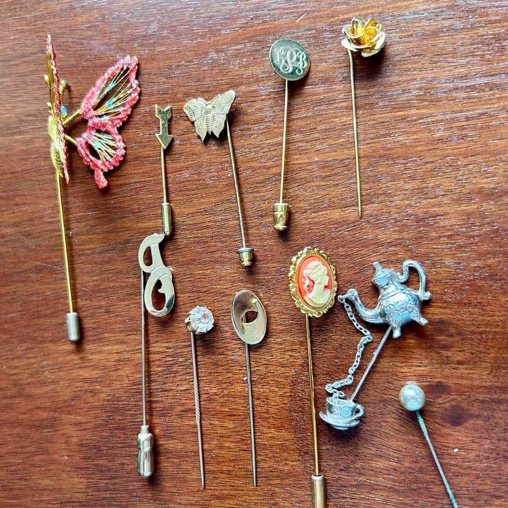 Vintage Stick Hat Pin Lot Avon Teapot Butterfly R… - image 1