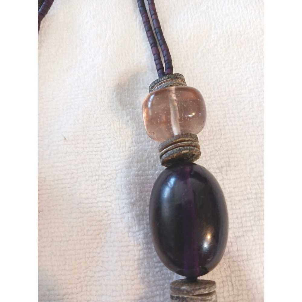Large Amethyst Gemstones Necklace Corded Wood Bea… - image 10