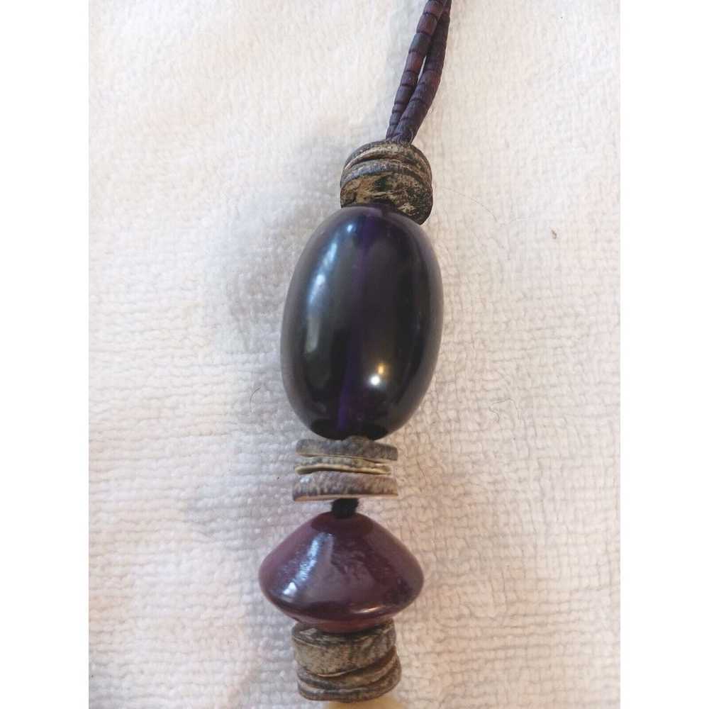 Large Amethyst Gemstones Necklace Corded Wood Bea… - image 11