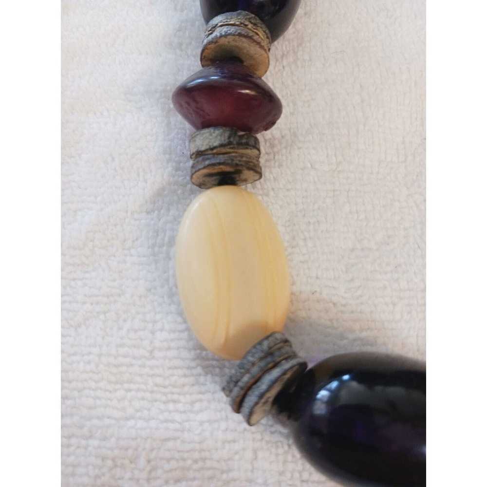 Large Amethyst Gemstones Necklace Corded Wood Bea… - image 12