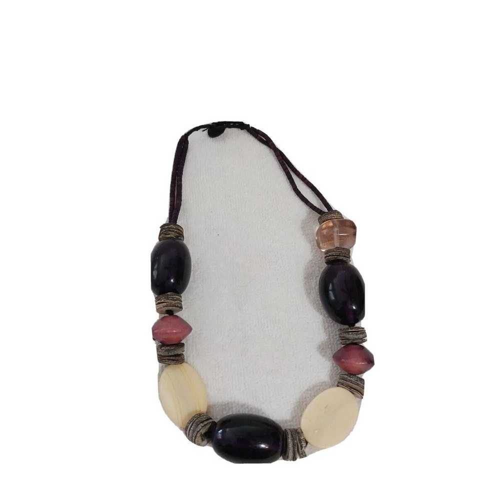 Large Amethyst Gemstones Necklace Corded Wood Bea… - image 4