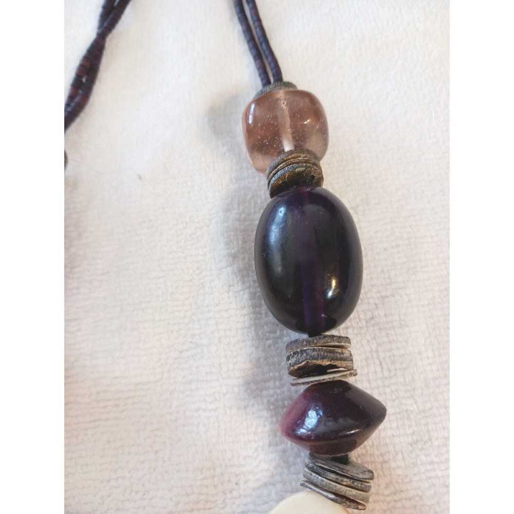 Large Amethyst Gemstones Necklace Corded Wood Bea… - image 6