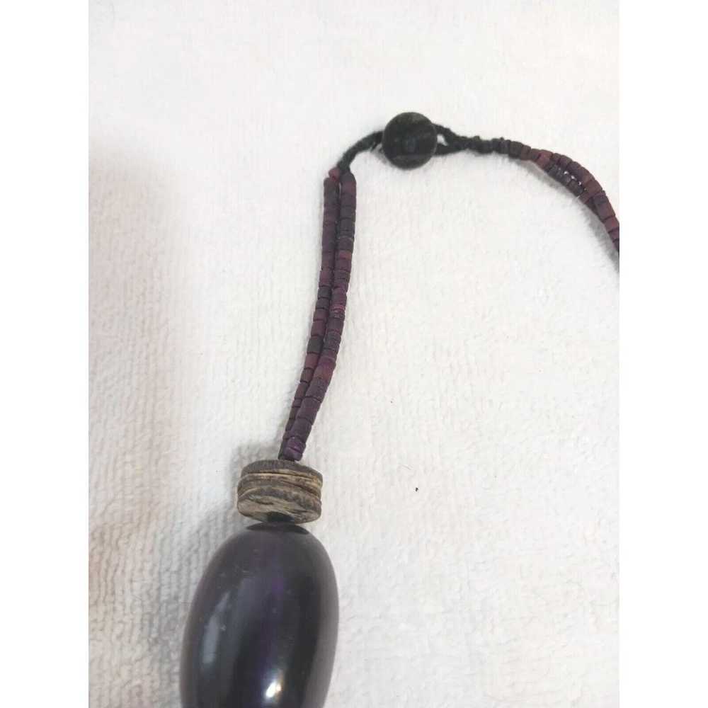 Large Amethyst Gemstones Necklace Corded Wood Bea… - image 8