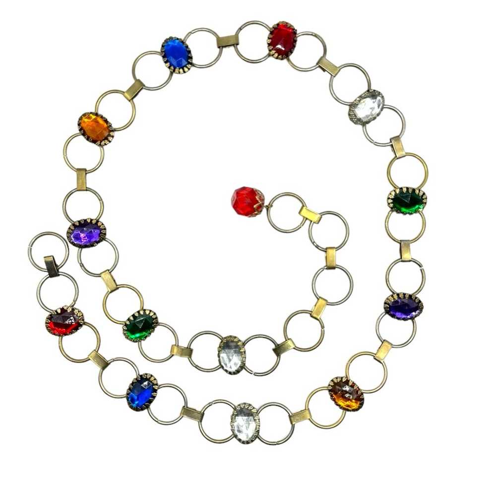 Vintage Rainbow Jeweled Gold/tarnished, Tone Meta… - image 2