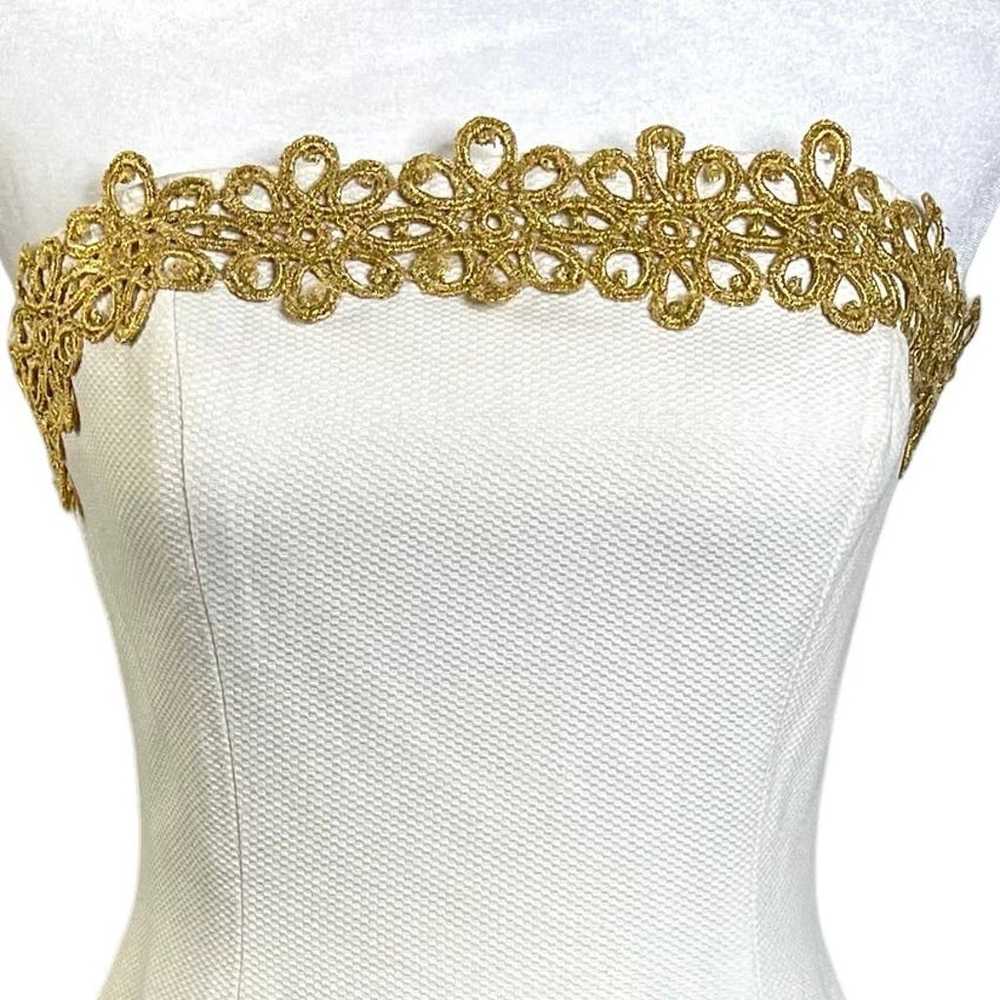 Vintage AJ Bari Gold Crochet Trim White Strapless… - image 2