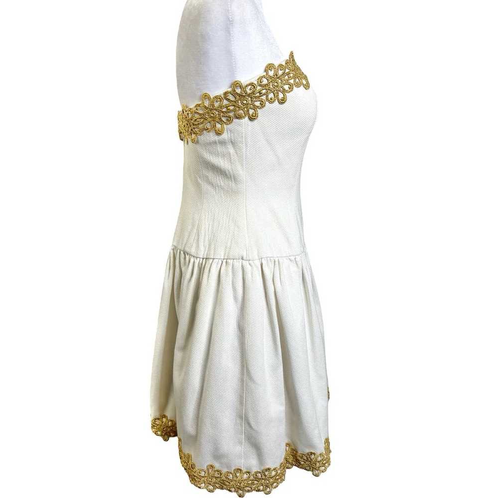 Vintage AJ Bari Gold Crochet Trim White Strapless… - image 5