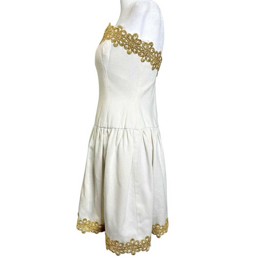 Vintage AJ Bari Gold Crochet Trim White Strapless… - image 6