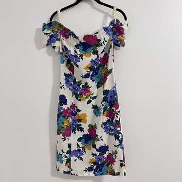 Expo Nite Vintage 80s Floral Midi Dress Size 6 Co… - image 1