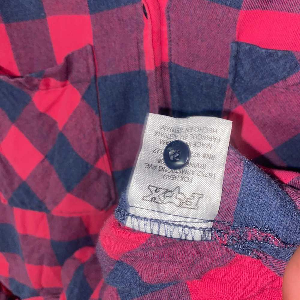 Fox Fox Red Blue Plaid Long Sleeve Button up Hood… - image 5