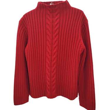 Vintage Deane and White Red Wool Cable Knit Mock N
