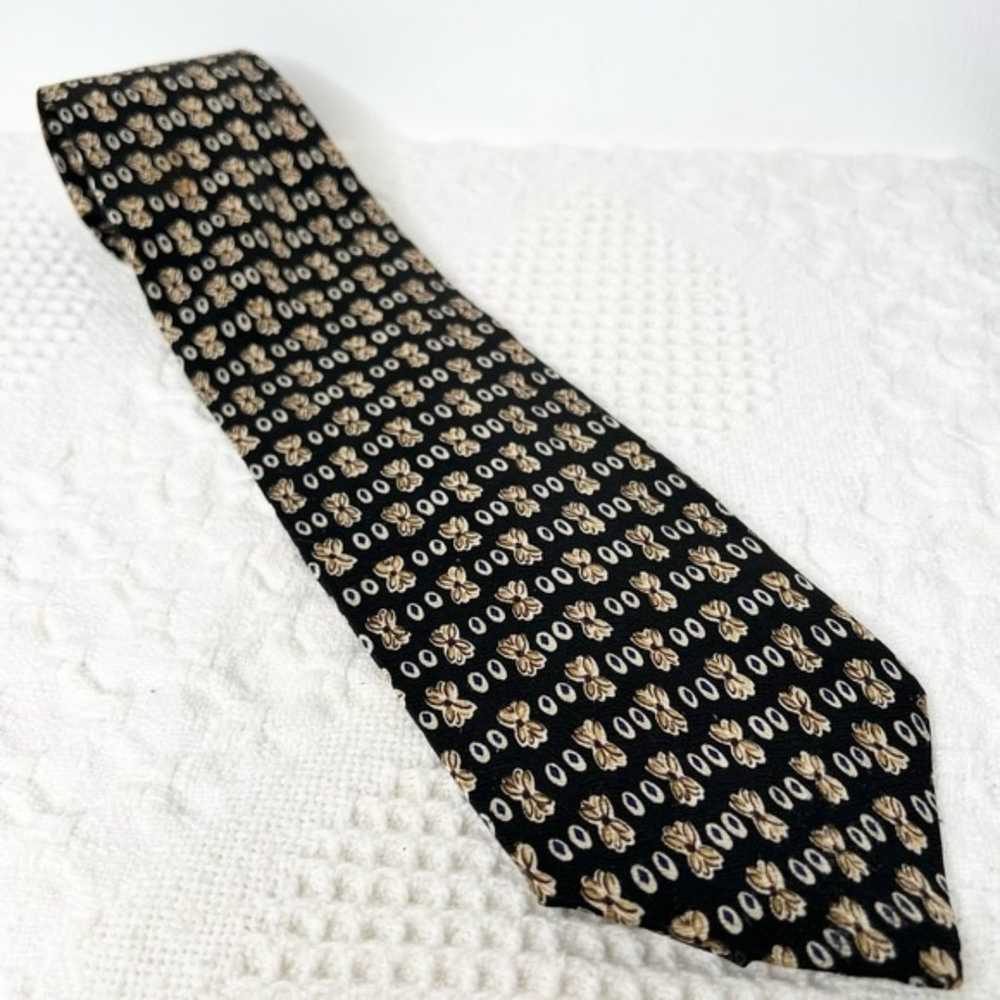 Vintage Geoffrey Beene Tie Silk Black Tan Muted R… - image 1