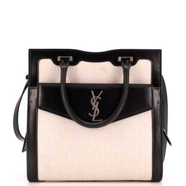 Saint Laurent Uptown Tote Canvas with Leather Smal