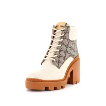 GUCCI Women's Lace Up Heeled Ankle Boots GG Coate… - image 1